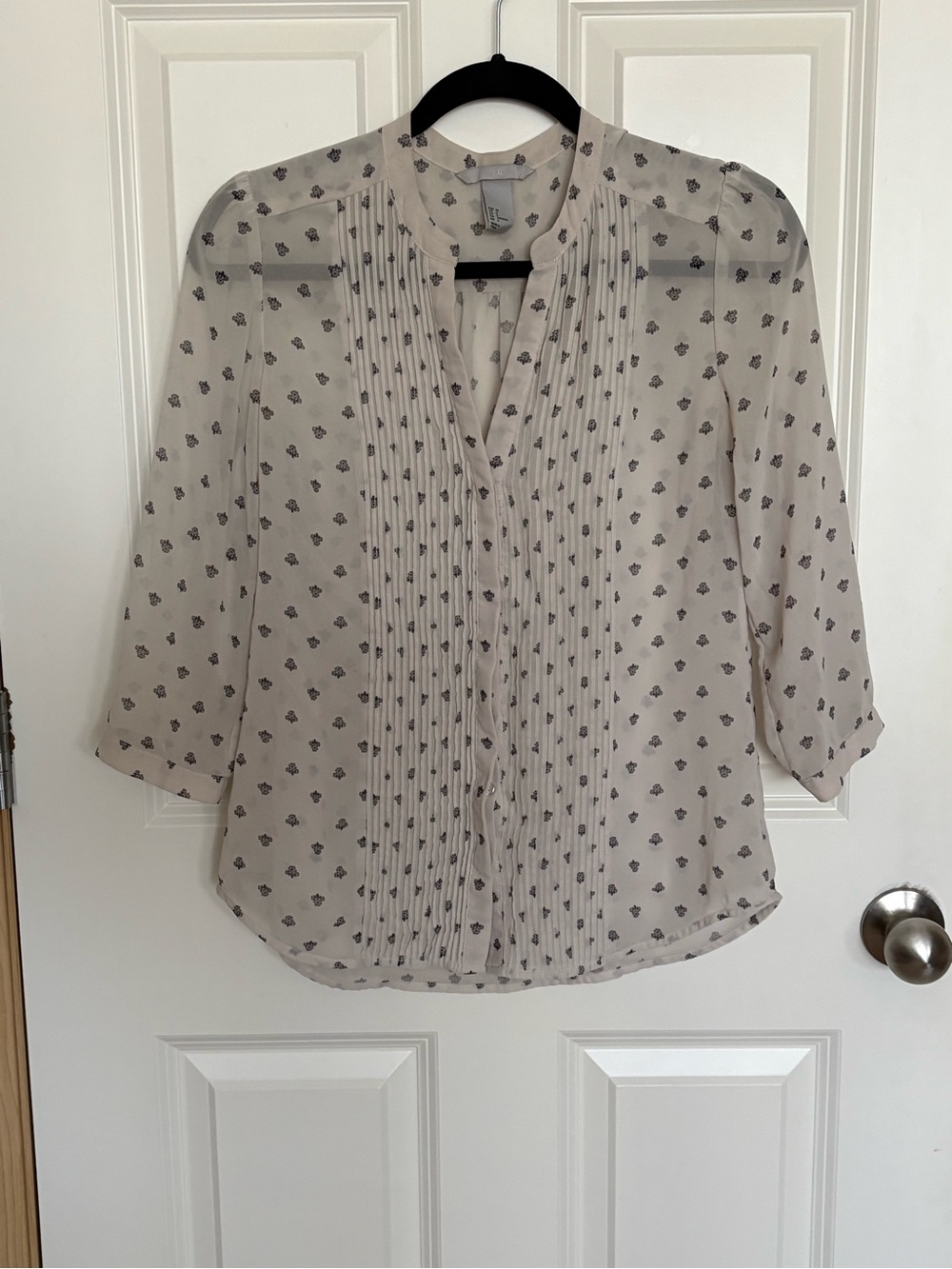 H&M Cream Blouse with Small Black Floral Print